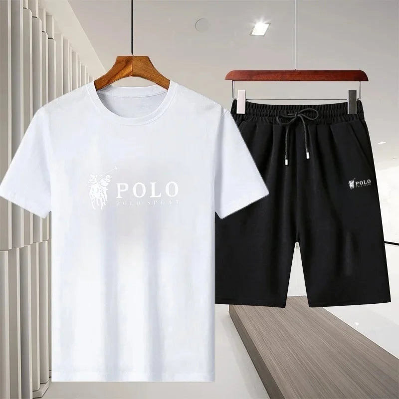 A two-piece set of pure cotton short-sleeved T-shirt and running shorts for men in summer, a fashionable and casual fitness and