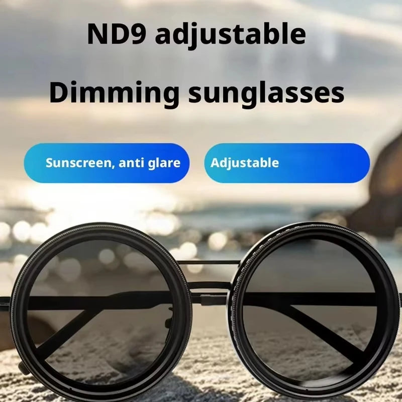 ND9 Retro Punk Round Adjustable Darkening Sunglasses for Men, Outdoor Fishing, UV400 Polarized Driving Glasses