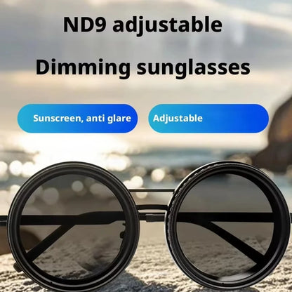 ND9 Retro Punk Round Adjustable Darkening Sunglasses for Men, Outdoor Fishing, UV400 Polarized Driving Glasses