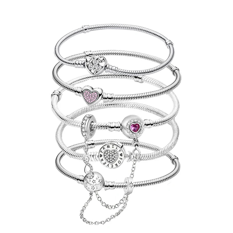 925 Sterling Silver Zircon Sweet Love Heart Bracelet DIY Bead Making Fit Original Pan Bracelets Fine Jewelry Gift