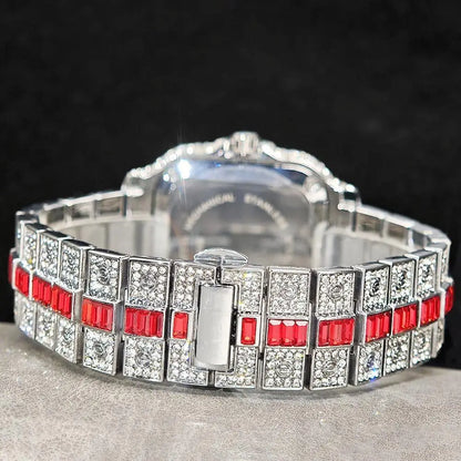 Hot Sale Blue Iced Watch For Man Fashion Colorful Roman Literal Quartz Watch Hip Hop Diamond Jewelry Square Wrist Watch Men Gift