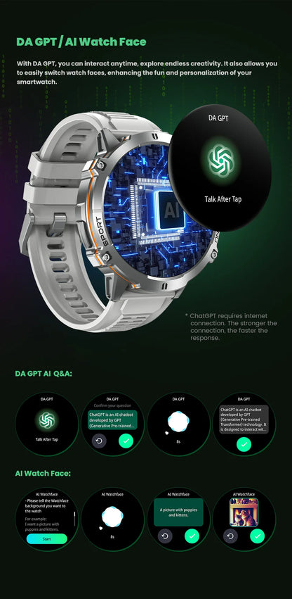 T-Rex 3 Military Grade 1000mAh Battery Smart Watch 10ATM Waterproof GPS Compass Altimeter Call AMOLED Men Swim Sports Smartwatch