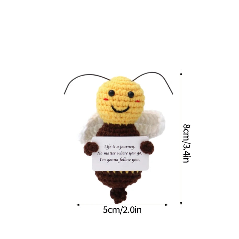 Cute Mini Positive Crochet Bee Hand-woven Animal Doll Thank You Gift for Birthday Teachers Graduation Car Interior Accessories
