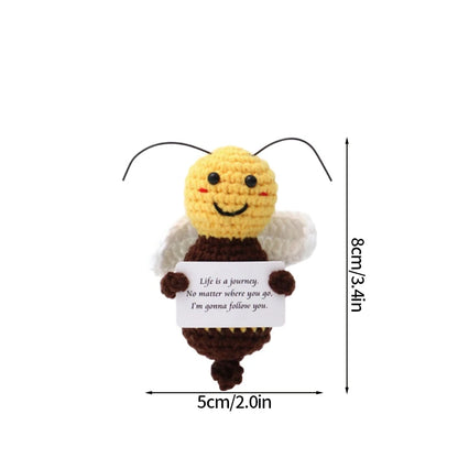 Cute Mini Positive Crochet Bee Hand-woven Animal Doll Thank You Gift for Birthday Teachers Graduation Car Interior Accessories