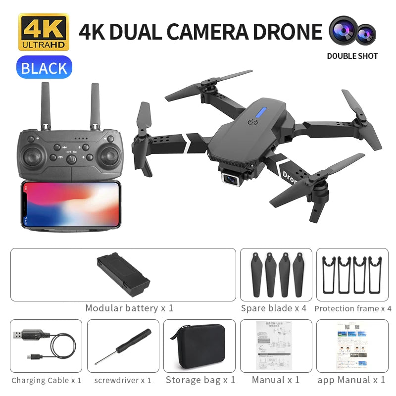 Professional Drone E88 4k wide-angle HD camera WiFi fpv height Hold Foldable RC quadcopter helicopter Camera-free children's toys