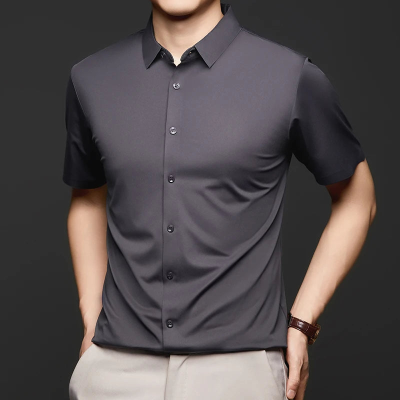 Men's Ultra Stretch Short Sleeve T-Shirt Business Casual Breathable Stretchable Abrasion-Resistant Solid Color Short Sleeve Shirt