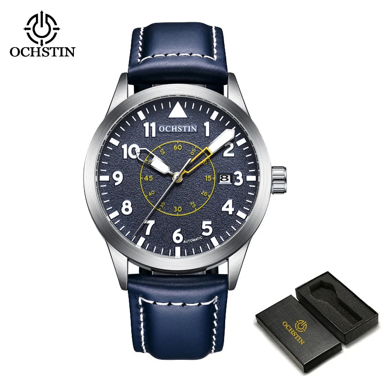 OCHSTIN Men Automatic Mechanical Movement Watch Leather Strap Nylon Male Clock Fashion Waterproof for Men Gift Wirstwatches