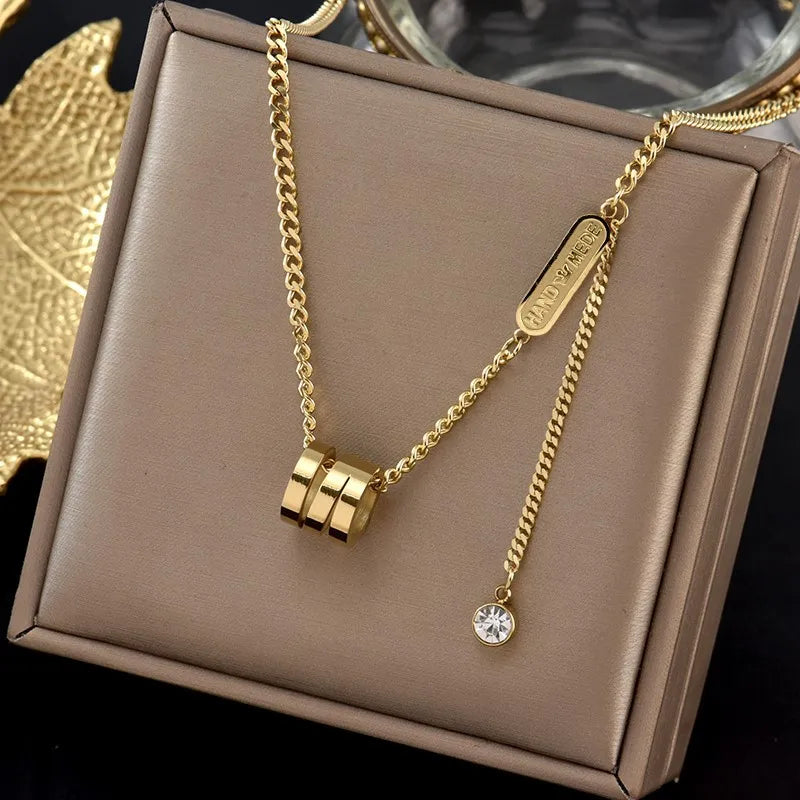 New 316L Titanium Stainless Steel Gold Color Choker Necklace Fashion Luxury Letter Love Heart Pendant Women's  Party