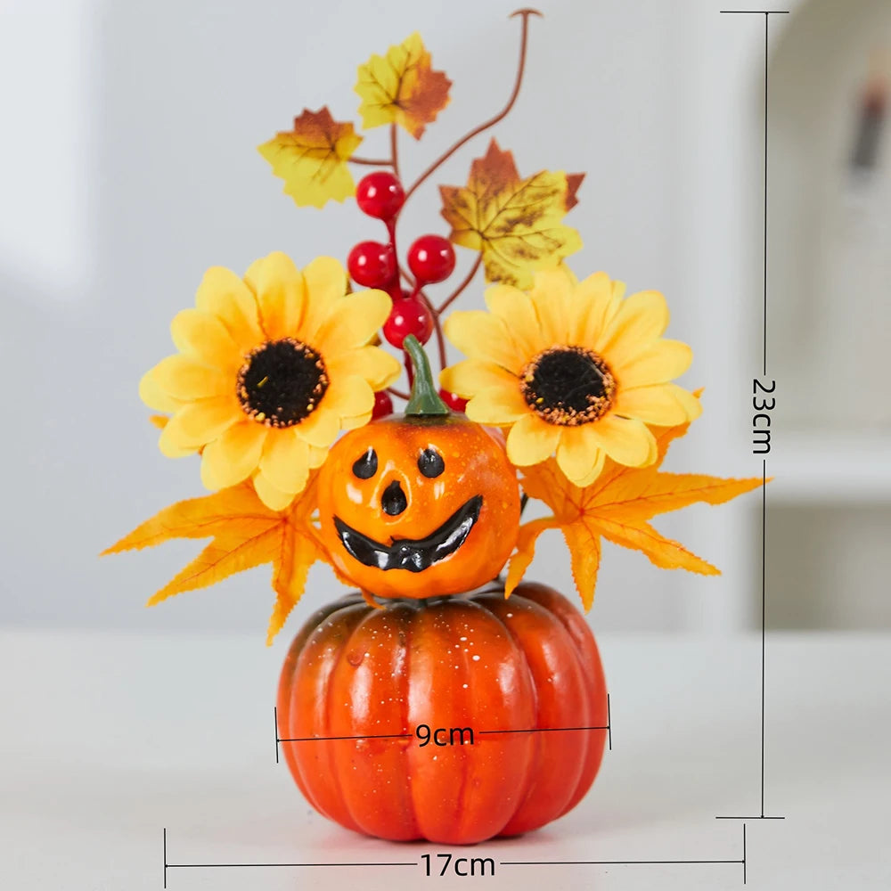 Halloween Artificial Maple Leaf Pumpkin Bonsai Ornaments Autumn Harvest Decor Thanksgiving Halloween Party DIY Decorations