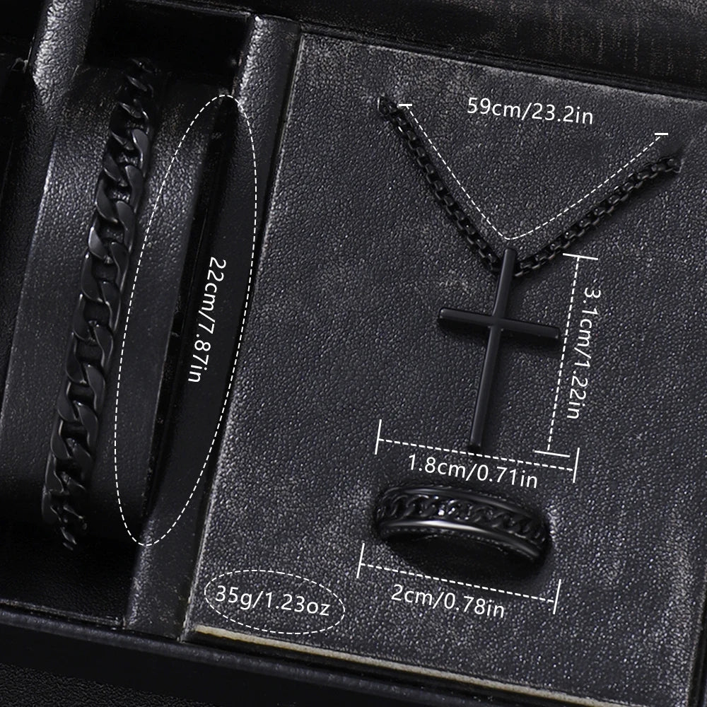 4PCS Business Men's Gift Box Watch Set Fashion Trend Quartz Watch Bracelet Necklace Ring Set Perfect Gift Set for Friends or Dad