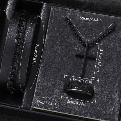 4PCS Business Men's Gift Box Watch Set Fashion Trend Quartz Watch Bracelet Necklace Ring Set Perfect Gift Set for Friends or Dad