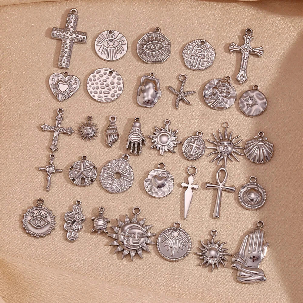 Face Sun Oval Cross Sunflower Relief Long Eyelashes Sparkling Eyes A Rose Round Pendant 316L Stainless Steel Silver Color