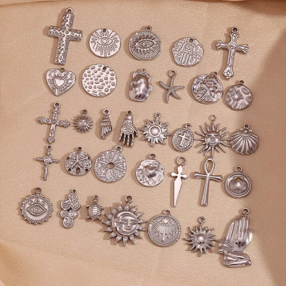 Face Sun Oval Cross Sunflower Relief Long Eyelashes Sparkling Eyes A Rose Round Pendant 316L Stainless Steel Silver Color