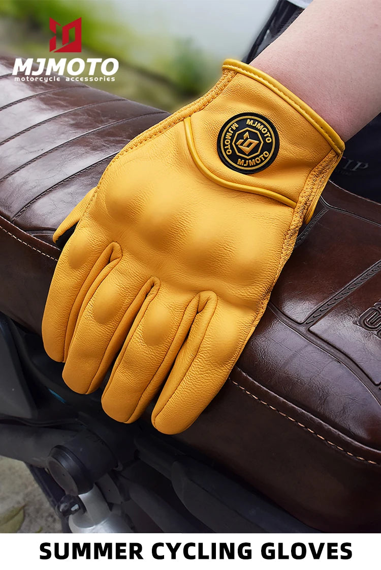 Classic Retro Leather Motorcycle Gloves Summer Wear-Resistant Anti-Slip Men Women Mountain Bike Moto Biker Bicycle Accessories