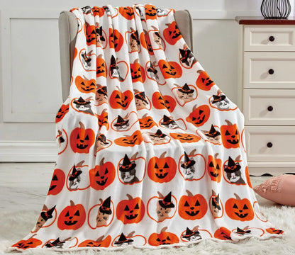 Halloween Throw Blanket for Couch Bed Halloween Fall Thanksgiving Gift Blanket Pumpkin and Ghost Print Blankets Sofa Blankets