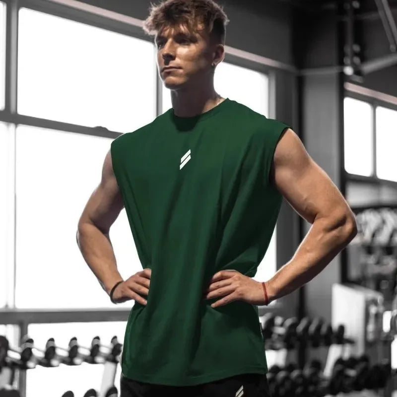 Men's sleeveless sports t-shirt, quick-drying, breathable, hollow, for training, summer