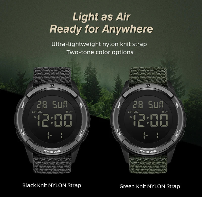 NORTH EDGE 2025 TERRAX Men's Digital Military Watches Outdoor Sports Swimming Waterproof 50M Stopwatch Countdown Light Watch Men
