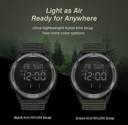 NORTH EDGE 2025 TERRAX Men's Digital Military Watches Outdoor Sports Swimming Waterproof 50M Stopwatch Countdown Light Watch Men