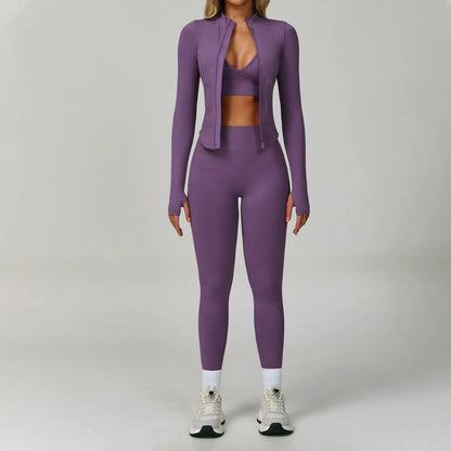 2/3PCS Yoga Suit Sports Set Women Tracksuit Gym Set Seamless Running Workout Set Push Up Long Sleeve Sports Jacket Yoga Clothing