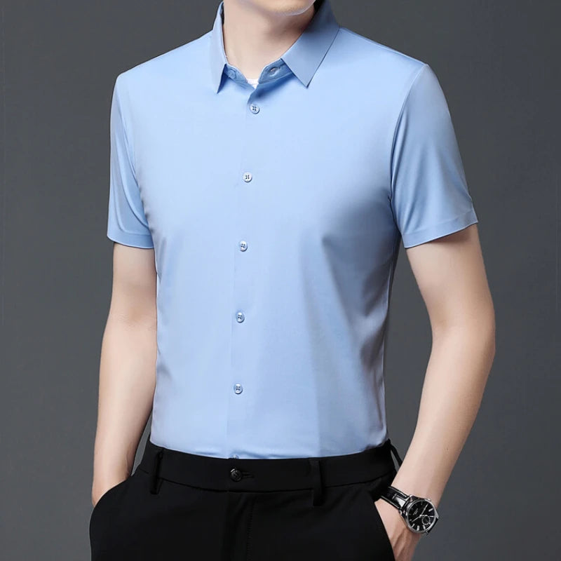 Men's Ultra Stretch Short Sleeve T-Shirt Business Casual Breathable Stretchable Abrasion-Resistant Solid Color Short Sleeve Shirt