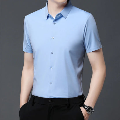 Men's Ultra Stretch Short Sleeve T-Shirt Business Casual Breathable Stretchable Abrasion-Resistant Solid Color Short Sleeve Shirt