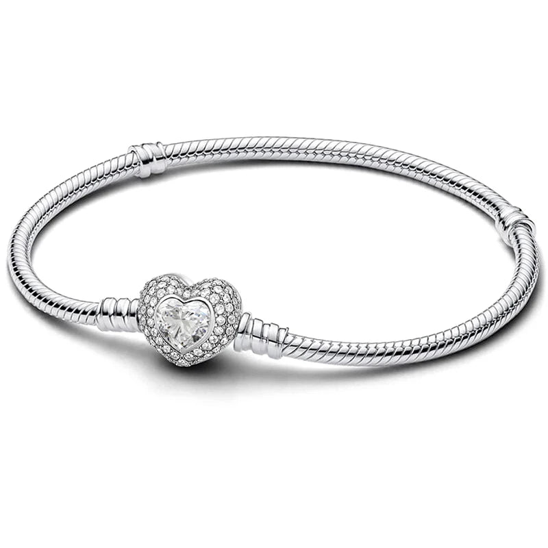 925 Sterling Silver Zircon Sweet Love Heart Bracelet DIY Bead Making Fit Original Pan Bracelets Fine Jewelry Gift
