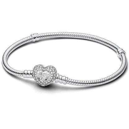 925 Sterling Silver Zircon Sweet Love Heart Bracelet DIY Bead Making Fit Original Pan Bracelets Fine Jewelry Gift
