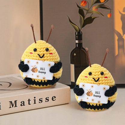 Cute Mini Positive Crochet Bee Hand-woven Animal Doll Thank You Gift for Birthday Teachers Graduation Car Interior Accessories