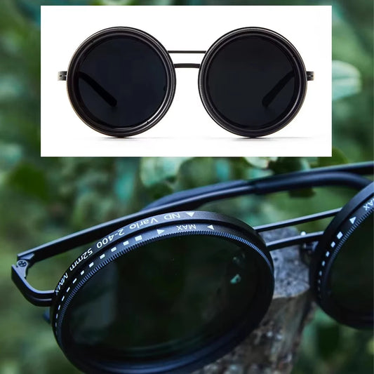 ND2-400 9 Level Adjustable Dimming Polarized Fishing Round Men Sunglasses Vintage Punk Driving Sunglasses Gift Hard Case
