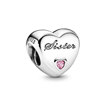 2024 Original 925 Silver Simple Heart Charm Daughter Mom Dad Bead Fit Dpandore Bracelet Necklace Women Diy Jewelry For Gift