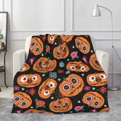 Halloween Throw Blanket for Couch Bed Halloween Fall Thanksgiving Gift Blanket Pumpkin and Ghost Print Blankets Sofa Blankets
