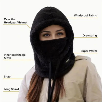 Women 3 in 1 Winter Thickened Beanie Warm Hat Scarf Facewear Set for Outdoor Riding Snowboarding Ski Windproof Cold Proof Caps