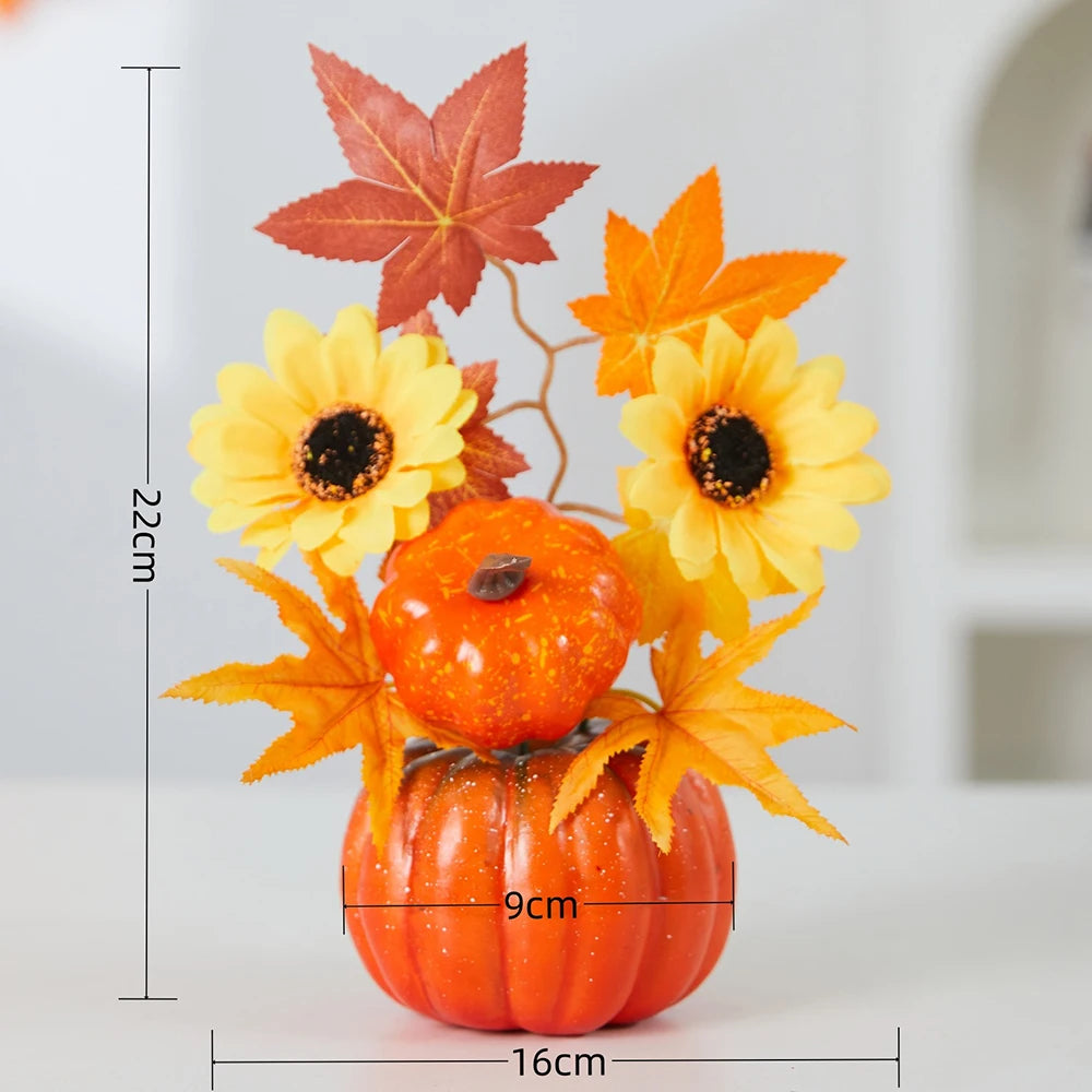 Halloween Artificial Maple Leaf Pumpkin Bonsai Ornaments Autumn Harvest Decor Thanksgiving Halloween Party DIY Decorations