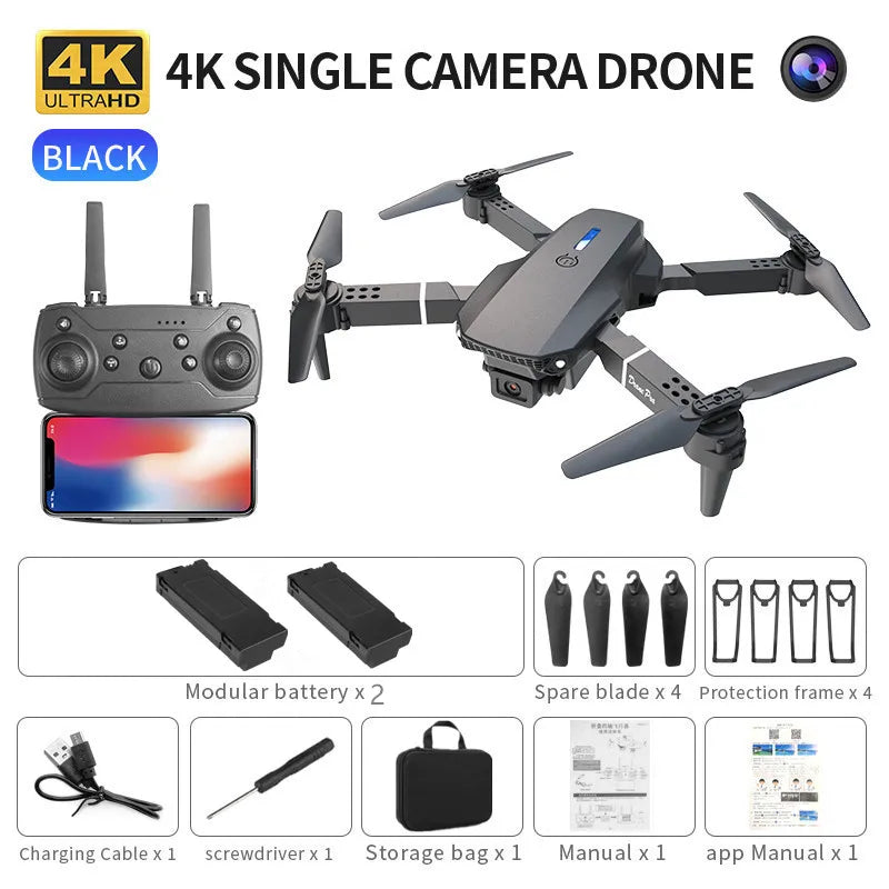 Professional Drone E88 4k wide-angle HD camera WiFi fpv height Hold Foldable RC quadcopter helicopter Camera-free children's toys