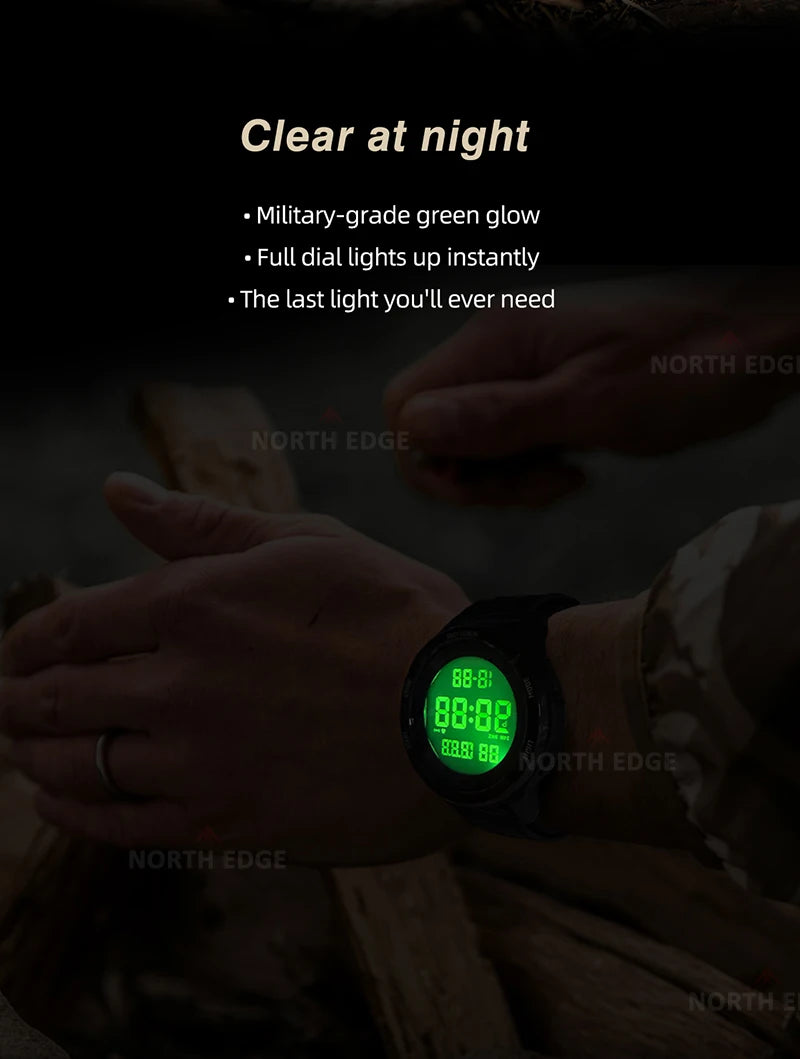 NORTH EDGE 2025 TERRAX Men's Digital Military Watches Outdoor Sports Swimming Waterproof 50M Stopwatch Countdown Light Watch Men