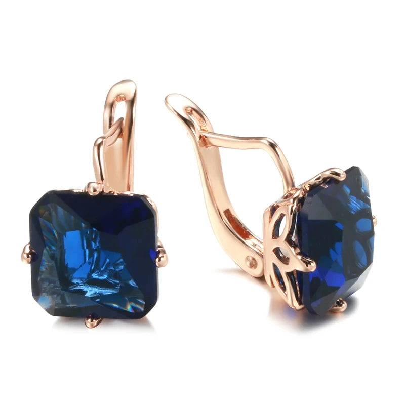Wbmqda Big Square Light Green Stone Drop Earrings For Women 585 Rose Gold Color Fashion Zircon Jewelry Accessories