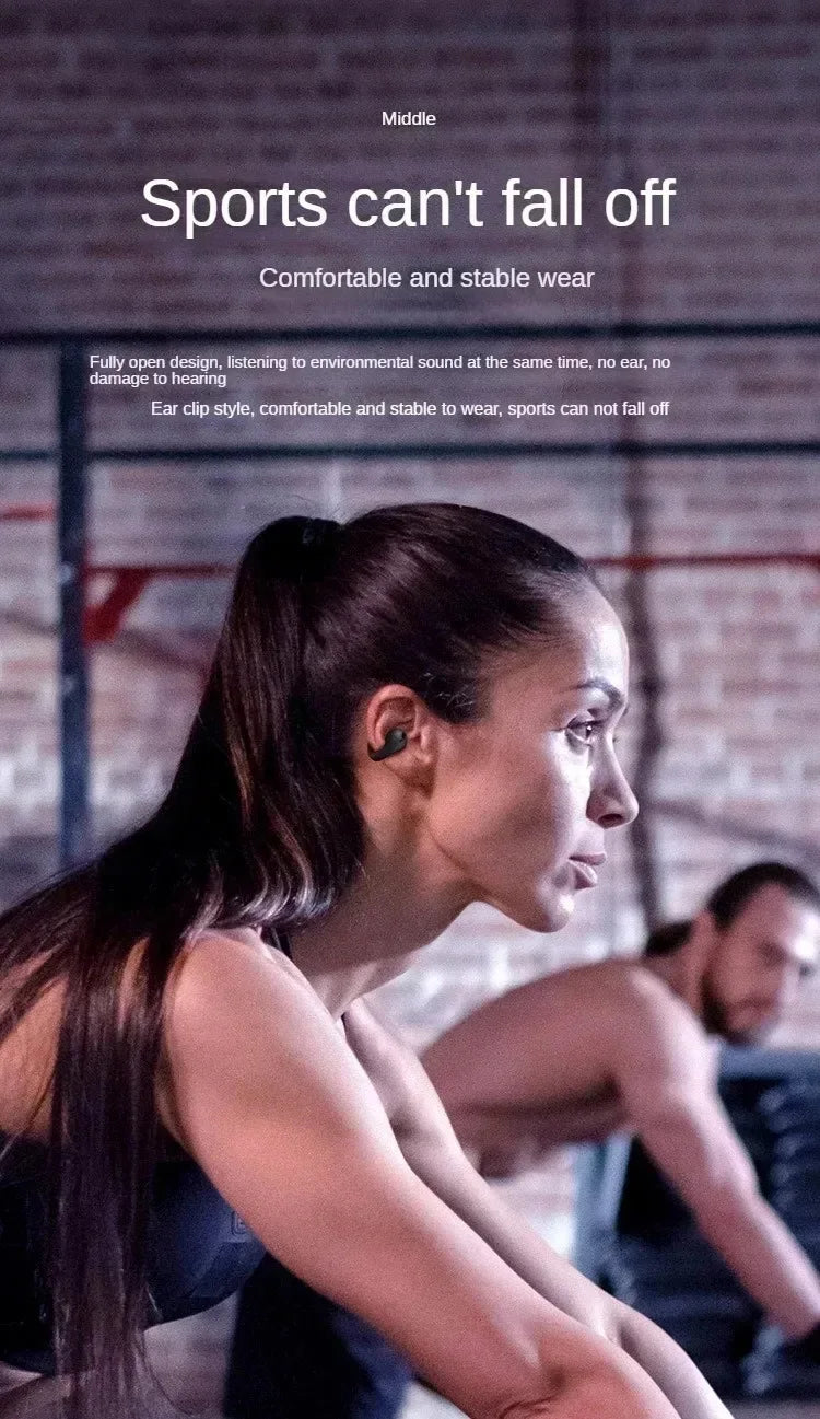 Bluetooth Earphone 5.3 Wireless Bone Conduction Headphones Clip Ear Music Noise Canceling HD Call Sports Gaming Earphone