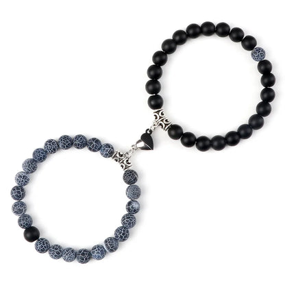 Hot Sale 2Pcs/Set Beads Bracelet For Lovers Natural Stone Distance Heart Magnet Couple Bracelets Friendship Fashion Jewelry Gift