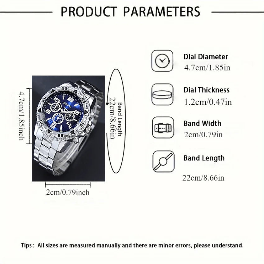 Classic Business Men's Watch Set, Quartz Round Dial Stainless Steel Strap Men's Watches, Ideal Gift Choice