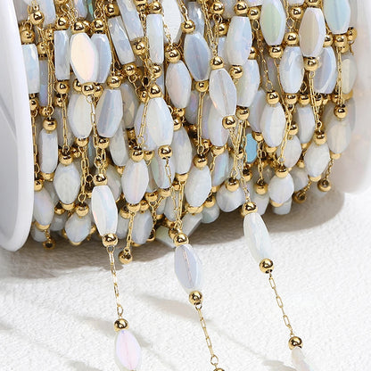 2Meters 1Meter Stainless Steel Chain Shiny Blue Stone Beads Beaded Chains for Necklace Bracelet Jewelry Making DIY Accessories
