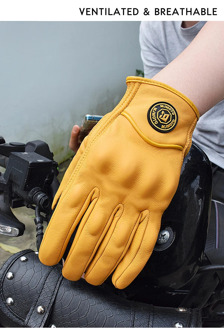 Classic Retro Leather Motorcycle Gloves Summer Wear-Resistant Anti-Slip Men Women Mountain Bike Moto Biker Bicycle Accessories