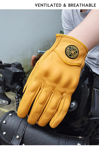 Classic Retro Leather Motorcycle Gloves Summer Wear-Resistant Anti-Slip Men Women Mountain Bike Moto Biker Bicycle Accessories