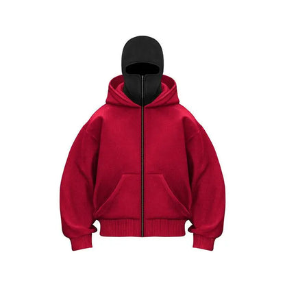 2025 Autumn/Winter New Men's and Women's Double Hats with Hoodie Coat Zipper Windproof and Warm Couple Hip Hop Sports Top