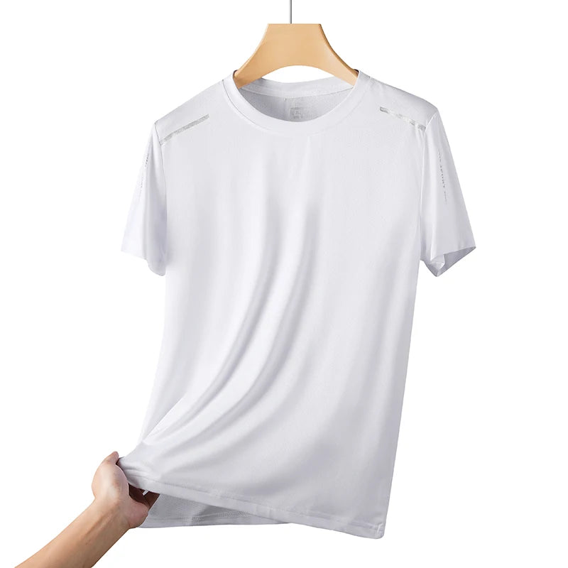 Men's Running Quick Drying T-shirts Breathable Hiking Fishing Tees Soft Elasticity Outdoor Sports Short Shirt Summer