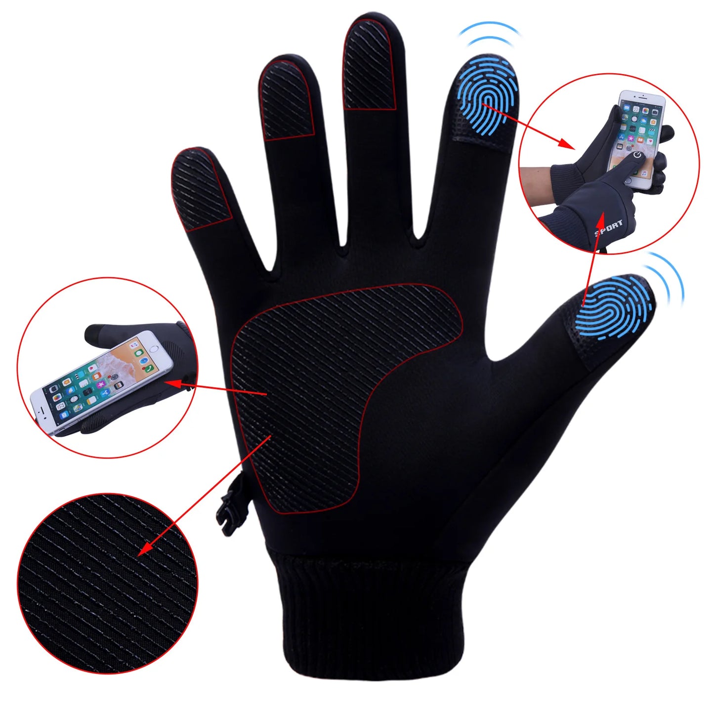 Men's and women's winter gloves, touchscreen warm gloves, waterproof, windproof, thermal gloves for driving, running, skiing, and riding.