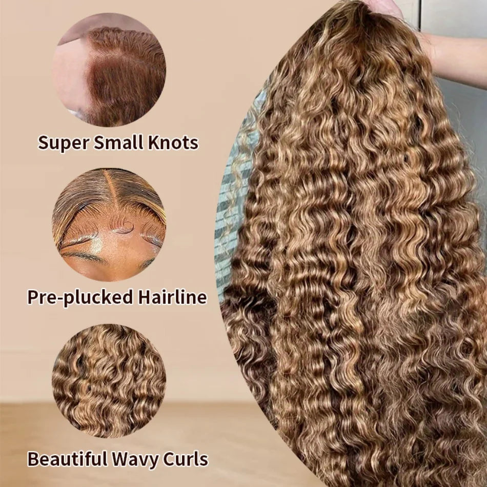 200 High Density Water Wave P4/27 Highlight 13x4 13x6 HD Lace Frontal Deep Wave Wig Brazilian 100% Colored Curly Human Hair Wigs