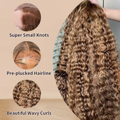 200 High Density Water Wave P4/27 Highlight 13x4 13x6 HD Lace Frontal Deep Wave Wig Brazilian 100% Colored Curly Human Hair Wigs
