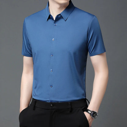 Men's Ultra Stretch Short Sleeve T-Shirt Business Casual Breathable Stretchable Abrasion-Resistant Solid Color Short Sleeve Shirt