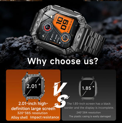 Robust military smart watch 1400Mah battery fitness tracking 10ATM waterproof tactical sports flashlight men's phone watch
