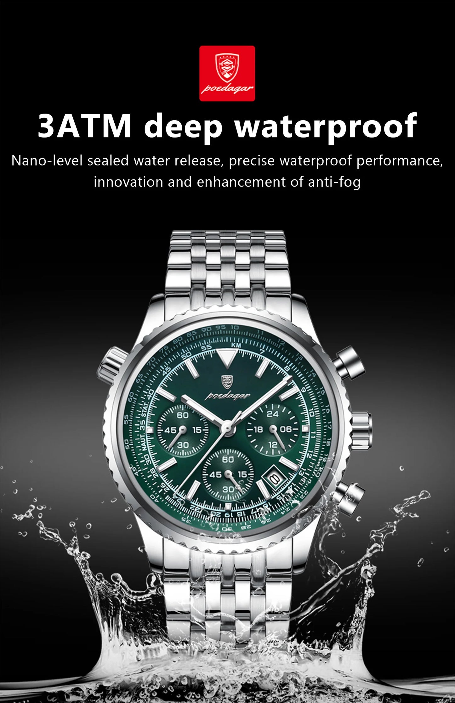 POEDAGAR Luxury Watches For Men Date Chronograph Stainless Steel Man Watch Waterproof Luminous Sport Military Men's Quartz Watch